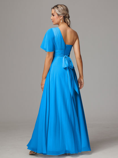 One Shoulder Chiffon Bridesmaid Dresses With Slit