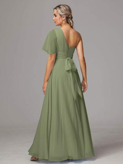 One Shoulder Chiffon Bridesmaid Dresses With Slit