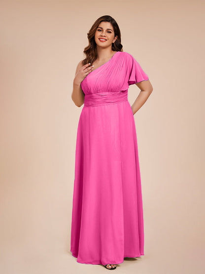 Allison One Shoulder Chiffon Plus Size Bridesmaid Dresses with Slit