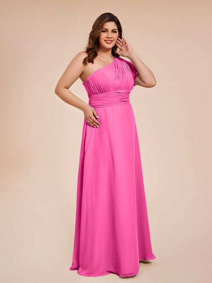 Allison One Shoulder Chiffon Plus Size Bridesmaid Dresses with Slit