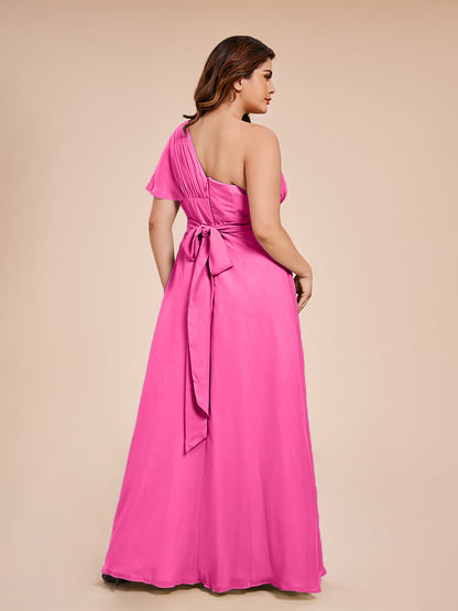 Allison One Shoulder Chiffon Plus Size Bridesmaid Dresses with Slit