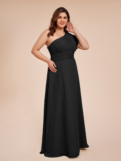 Allison One Shoulder Chiffon Plus Size Bridesmaid Dresses with Slit
