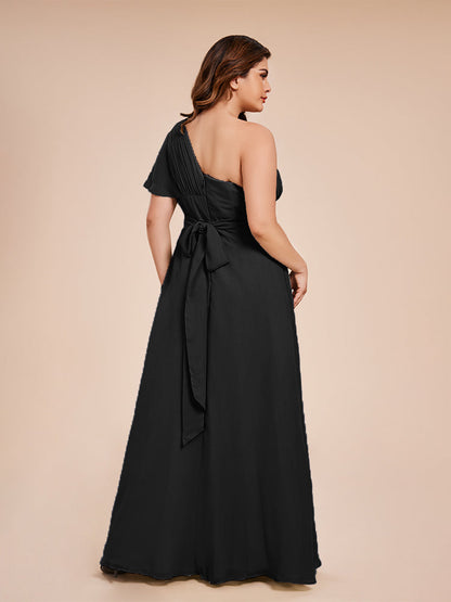 Allison One Shoulder Chiffon Plus Size Bridesmaid Dresses with Slit