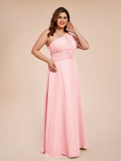 Allison One Shoulder Chiffon Plus Size Bridesmaid Dresses with Slit