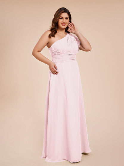 Allison One Shoulder Chiffon Plus Size Bridesmaid Dresses with Slit
