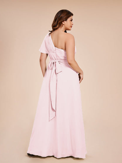 Allison One Shoulder Chiffon Plus Size Bridesmaid Dresses with Slit