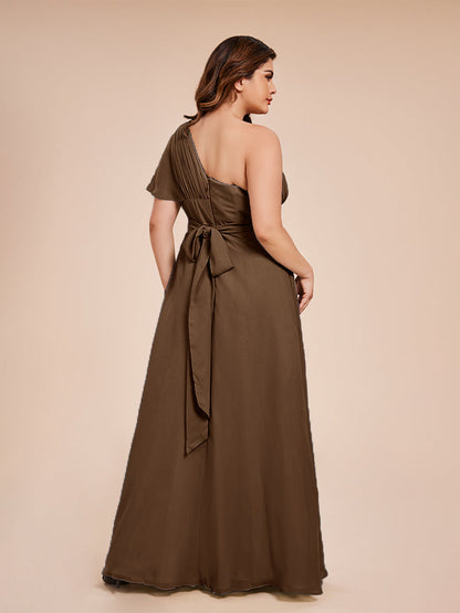 Allison One Shoulder Chiffon Plus Size Bridesmaid Dresses with Slit