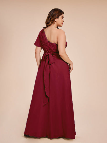 Allison One Shoulder Chiffon Plus Size Bridesmaid Dresses with Slit