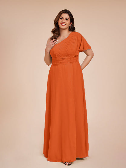 Allison One Shoulder Chiffon Plus Size Bridesmaid Dresses with Slit