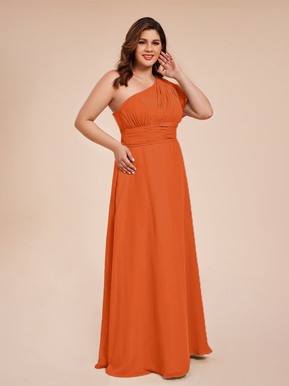 Allison One Shoulder Chiffon Plus Size Bridesmaid Dresses with Slit