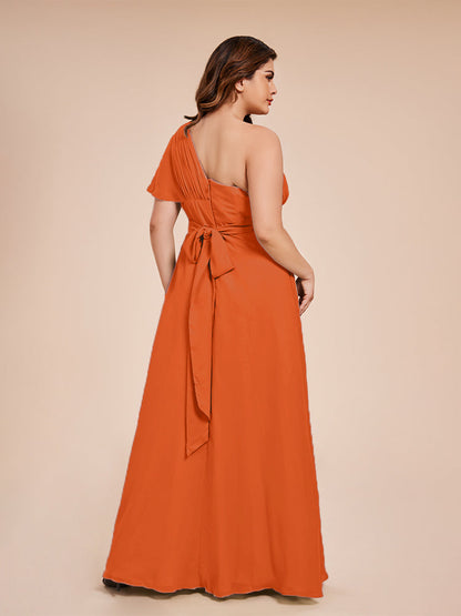 Allison One Shoulder Chiffon Plus Size Bridesmaid Dresses with Slit