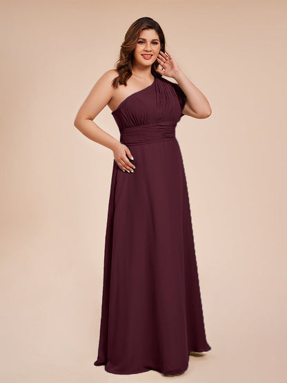 Allison One Shoulder Chiffon Plus Size Bridesmaid Dresses with Slit