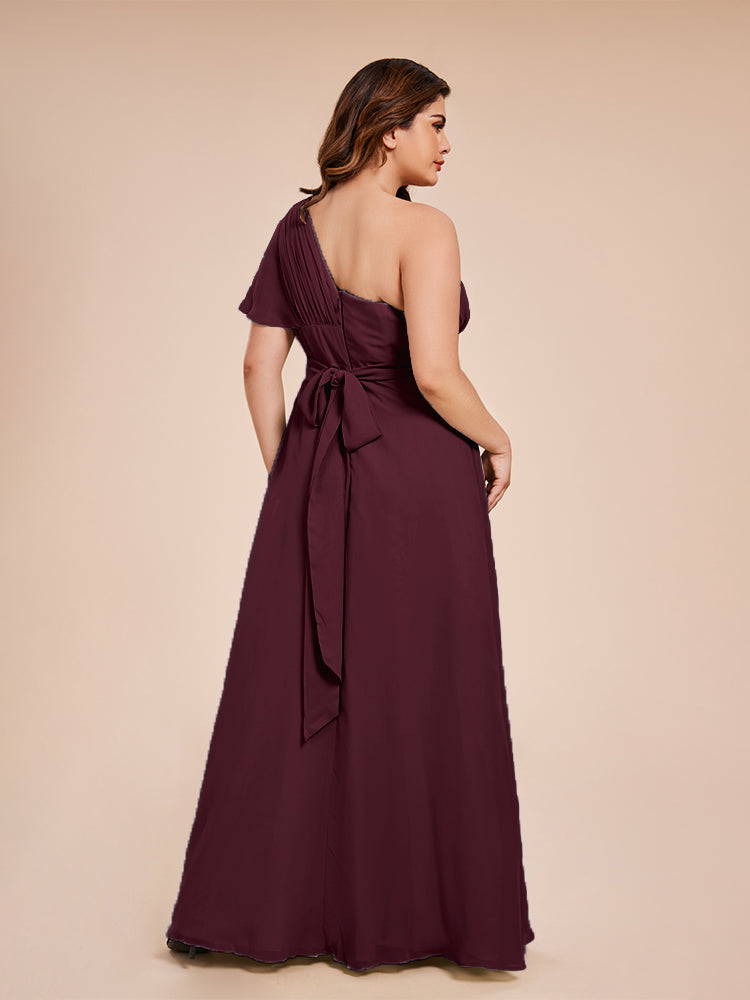 Allison One Shoulder Chiffon Plus Size Bridesmaid Dresses with Slit