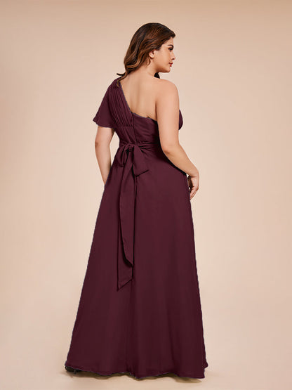 Allison One Shoulder Chiffon Plus Size Bridesmaid Dresses with Slit