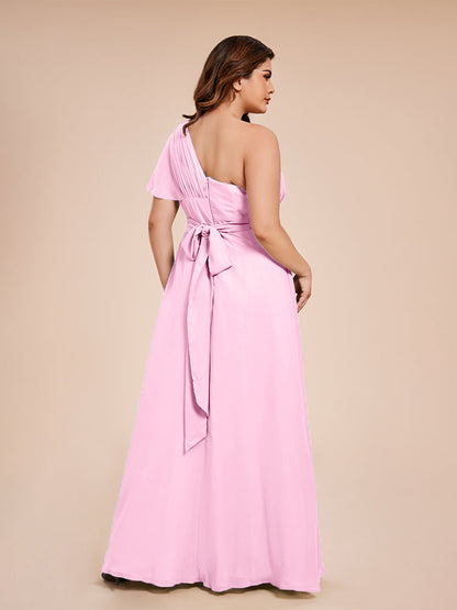 Allison One Shoulder Chiffon Plus Size Bridesmaid Dresses with Slit