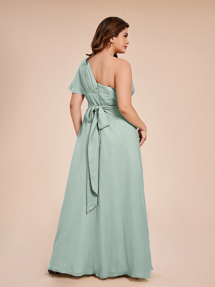 Allison One Shoulder Chiffon Plus Size Bridesmaid Dresses with Slit
