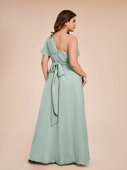 Allison One Shoulder Chiffon Plus Size Bridesmaid Dresses with Slit