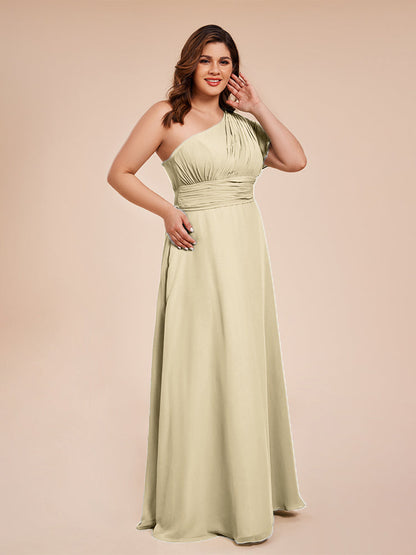 Allison One Shoulder Chiffon Plus Size Bridesmaid Dresses with Slit