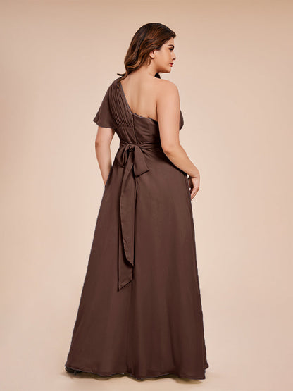 Allison One Shoulder Chiffon Plus Size Bridesmaid Dresses with Slit