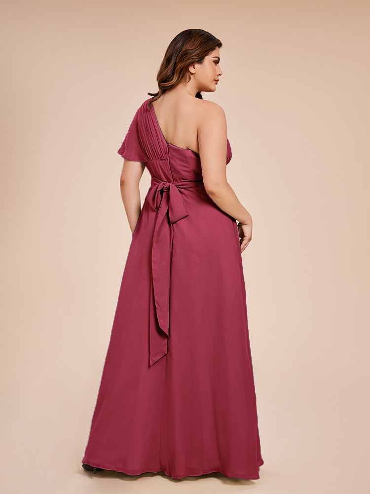 Allison One Shoulder Chiffon Plus Size Bridesmaid Dresses with Slit