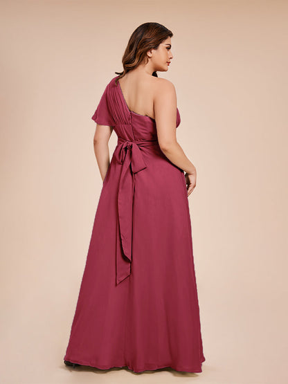 Allison One Shoulder Chiffon Plus Size Bridesmaid Dresses with Slit