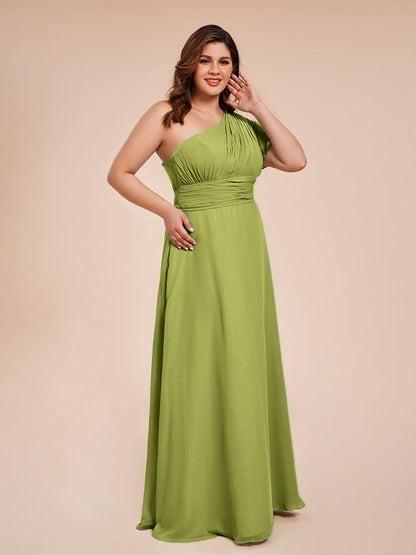 Allison One Shoulder Chiffon Plus Size Bridesmaid Dresses with Slit