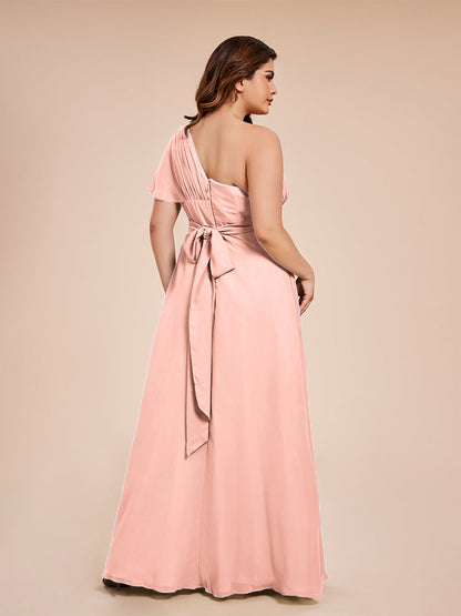 Allison One Shoulder Chiffon Plus Size Bridesmaid Dresses with Slit