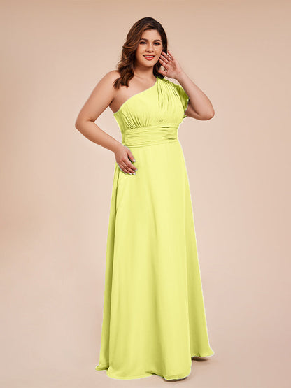 Allison One Shoulder Chiffon Plus Size Bridesmaid Dresses with Slit