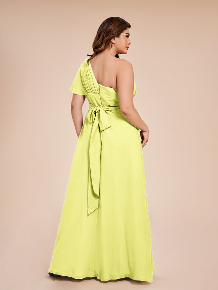 Allison One Shoulder Chiffon Plus Size Bridesmaid Dresses with Slit