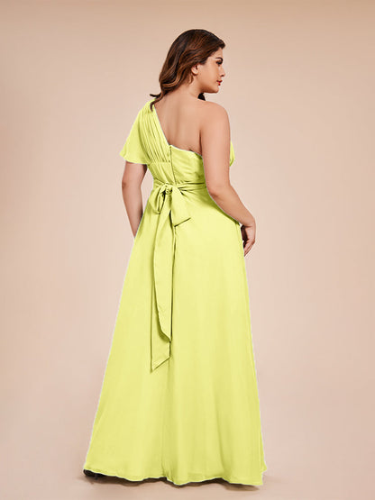 Allison One Shoulder Chiffon Plus Size Bridesmaid Dresses with Slit