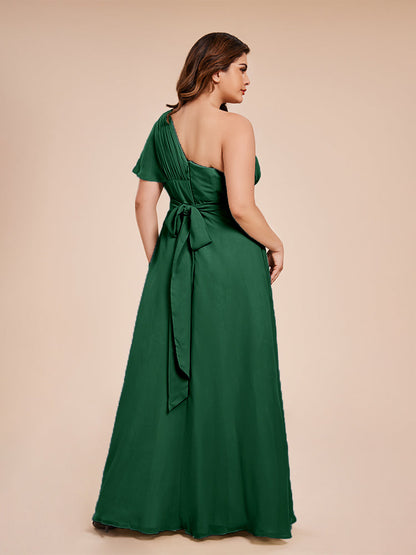Allison One Shoulder Chiffon Plus Size Bridesmaid Dresses with Slit