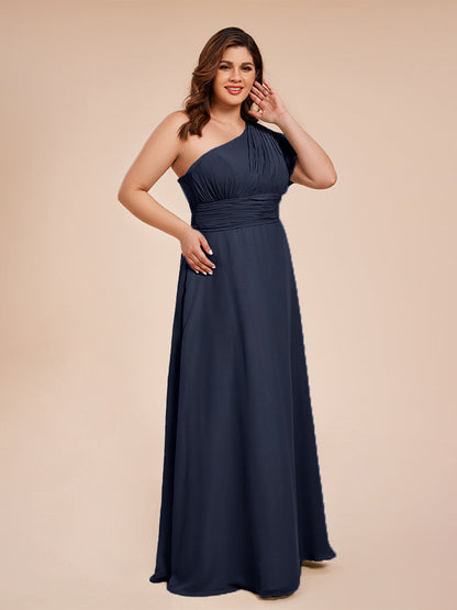 Allison One Shoulder Chiffon Plus Size Bridesmaid Dresses with Slit