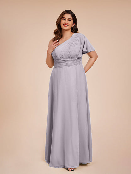 Allison One Shoulder Chiffon Plus Size Bridesmaid Dresses with Slit