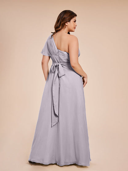 Allison One Shoulder Chiffon Plus Size Bridesmaid Dresses with Slit