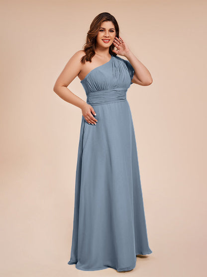 Allison One Shoulder Chiffon Plus Size Bridesmaid Dresses with Slit
