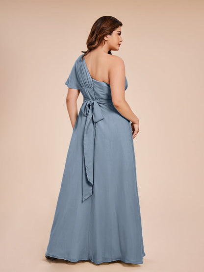Allison One Shoulder Chiffon Plus Size Bridesmaid Dresses with Slit