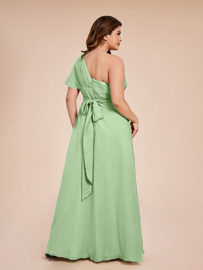 Allison One Shoulder Chiffon Plus Size Bridesmaid Dresses with Slit