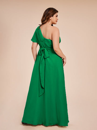 Allison One Shoulder Chiffon Plus Size Bridesmaid Dresses with Slit
