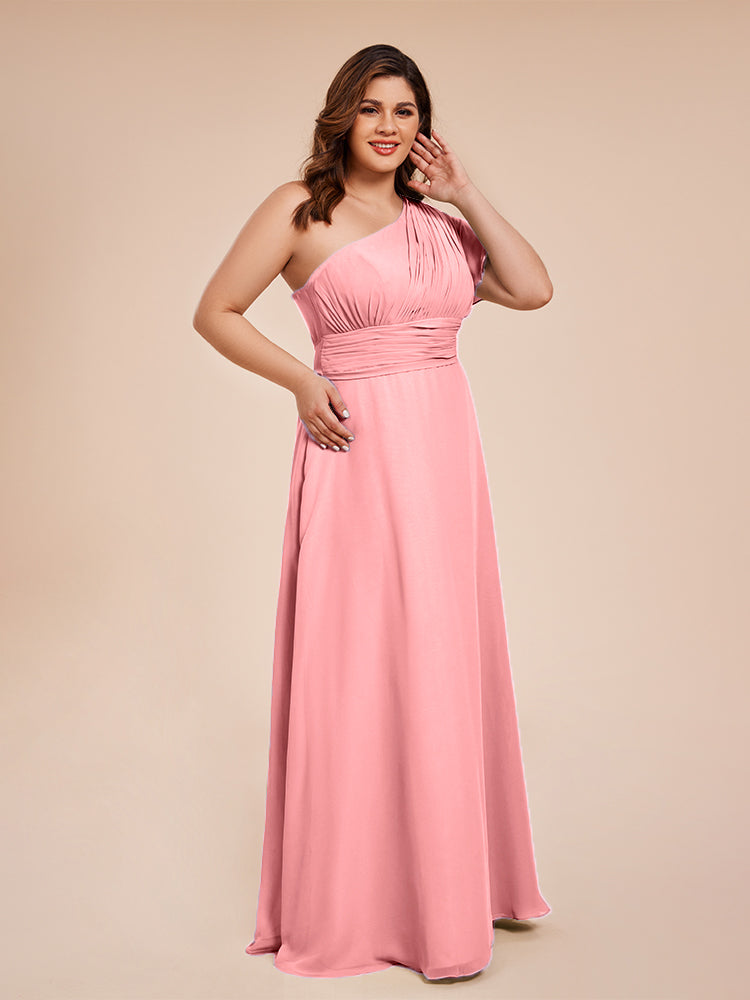 Allison One Shoulder Chiffon Plus Size Bridesmaid Dresses with Slit