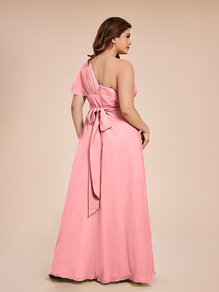 Allison One Shoulder Chiffon Plus Size Bridesmaid Dresses with Slit