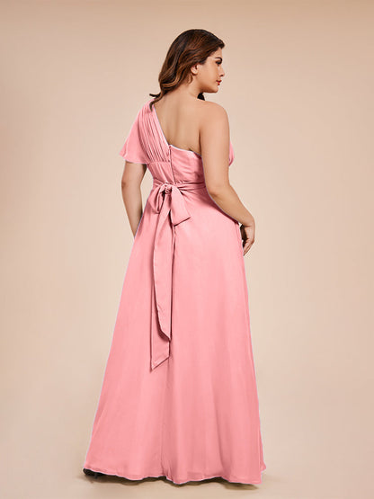 Allison One Shoulder Chiffon Plus Size Bridesmaid Dresses with Slit