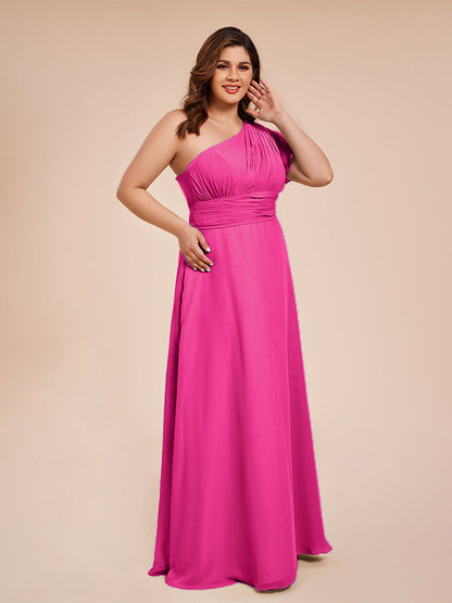 Allison One Shoulder Chiffon Plus Size Bridesmaid Dresses with Slit