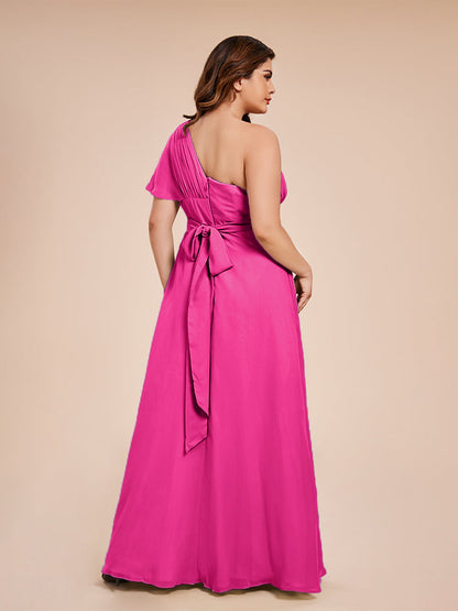 Allison One Shoulder Chiffon Plus Size Bridesmaid Dresses with Slit