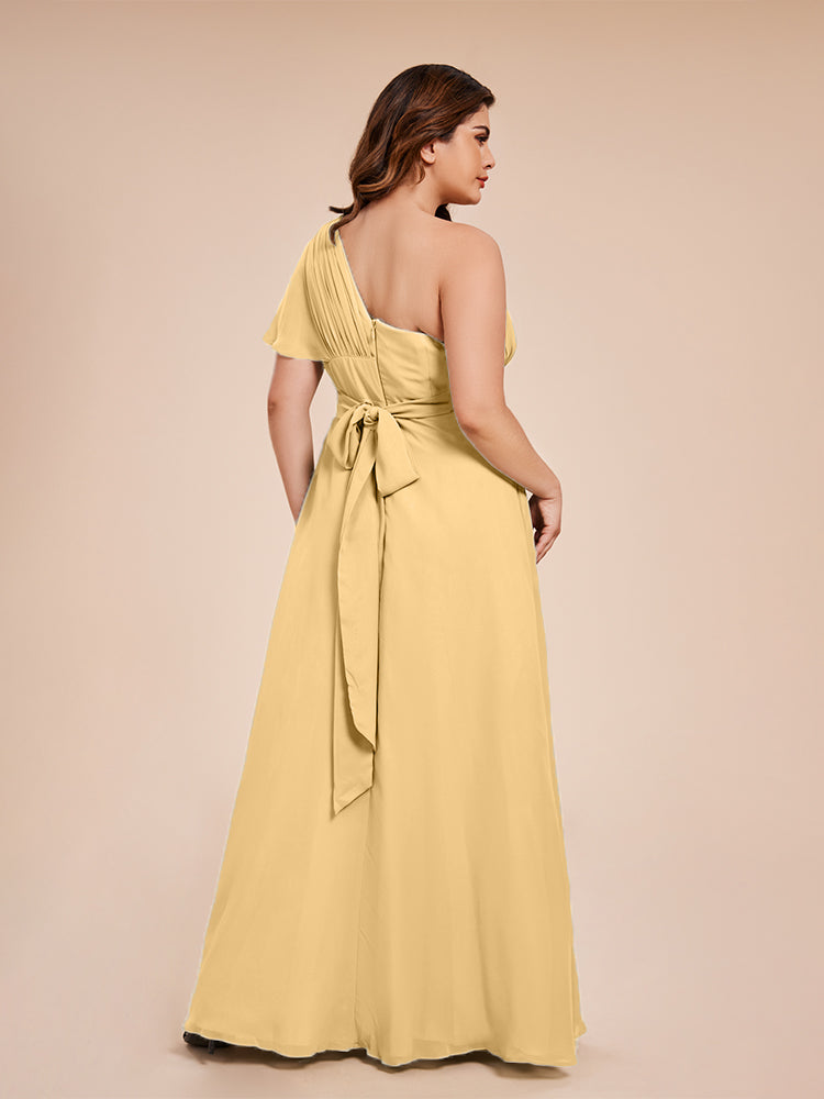 Allison One Shoulder Chiffon Plus Size Bridesmaid Dresses with Slit