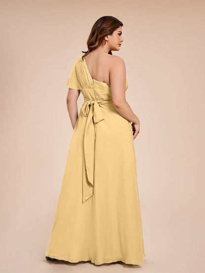 Allison One Shoulder Chiffon Plus Size Bridesmaid Dresses with Slit