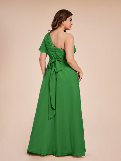 Allison One Shoulder Chiffon Plus Size Bridesmaid Dresses with Slit