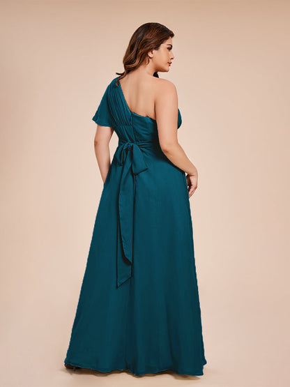 Allison One Shoulder Chiffon Plus Size Bridesmaid Dresses with Slit