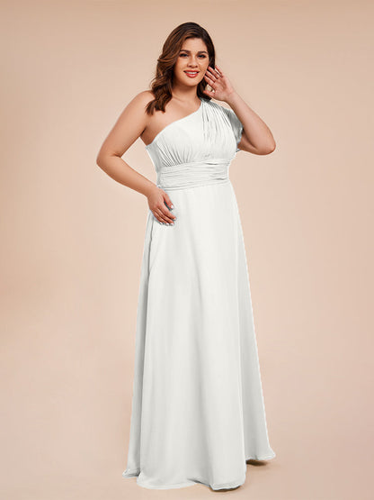 Allison One Shoulder Chiffon Plus Size Bridesmaid Dresses with Slit