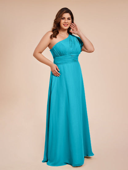 Allison One Shoulder Chiffon Plus Size Bridesmaid Dresses with Slit