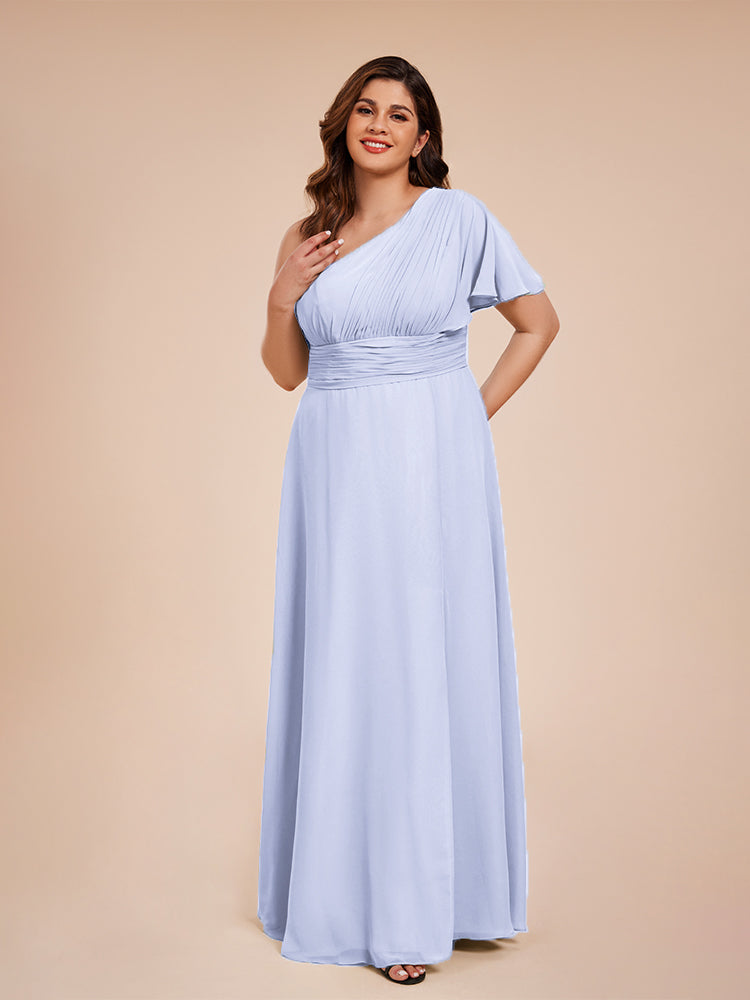 Allison One Shoulder Chiffon Plus Size Bridesmaid Dresses with Slit